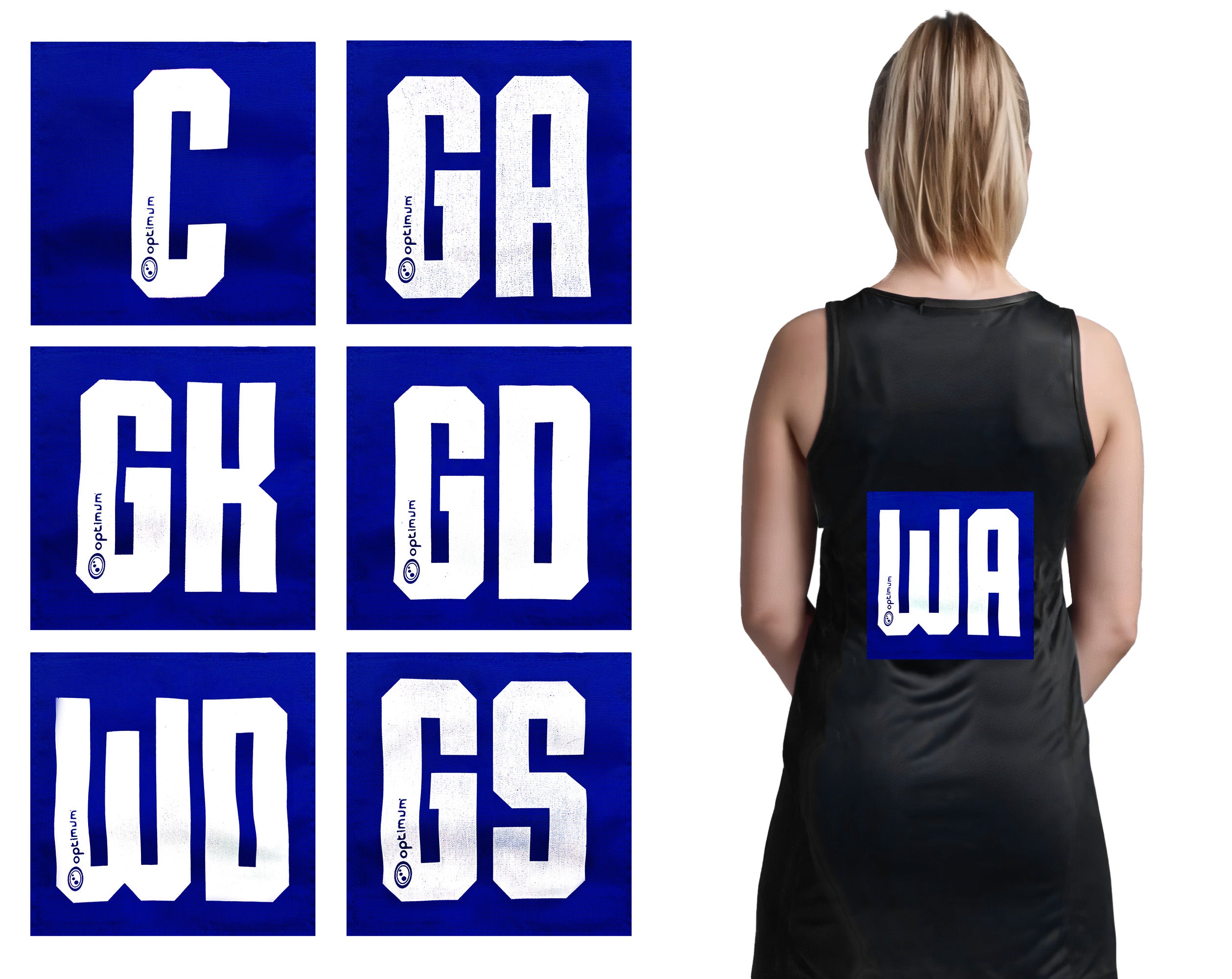 Optimum Netball Patches – Durable, Lightweight, and Adjustable Fabric Patches with Bold Lettering for Team Identification – Perfect for Training and Matches